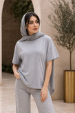 تیشرت بیسیک زنانه طرح اورسایز طوسی