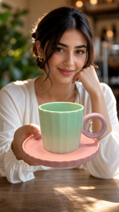 فنجان نعلبکی پاستلی مدل دسته حلقه ای