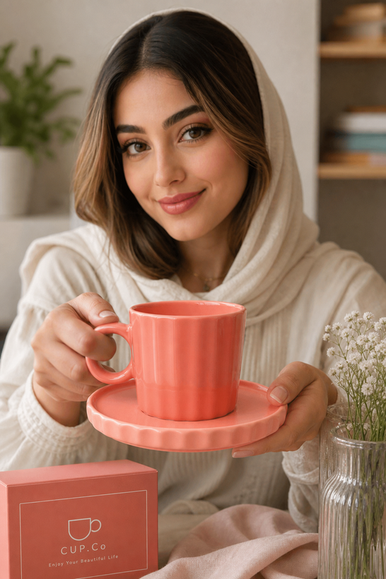 فنجان نعلبکی پاستلی مدل دسته حلقه ای