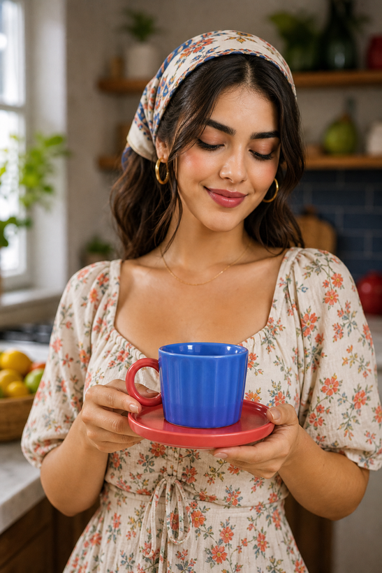 فنجان نعلبکی پاستلی مدل دسته حلقه ای