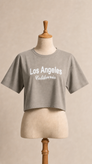 ست تیشرت و شلوارک زنانه Los Angeles طوسی بهمراه کش مو