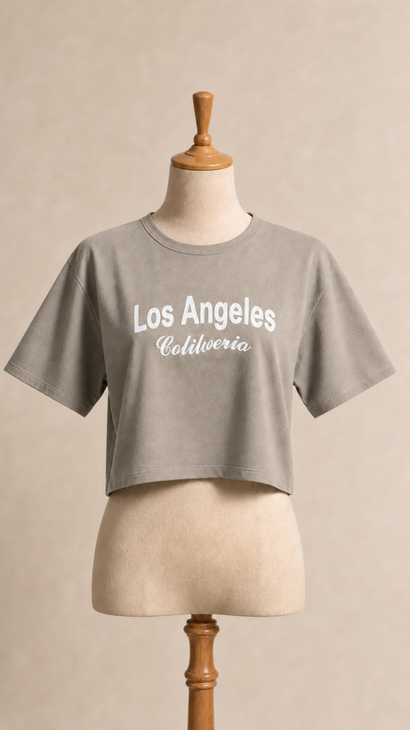 ست تیشرت و شلوارک زنانه Los Angeles طوسی بهمراه کش مو