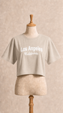 ست تیشرت و شلوارک زنانه Los Angeles طوسی بهمراه کش مو