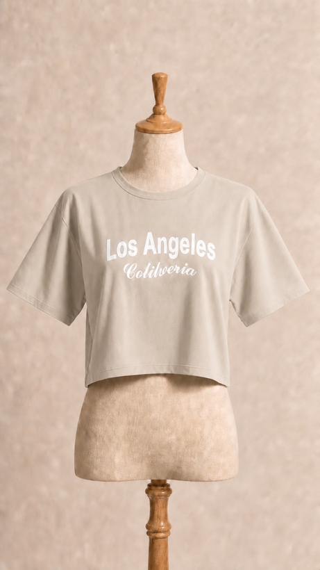ست تیشرت و شلوارک زنانه Los Angeles طوسی بهمراه کش مو