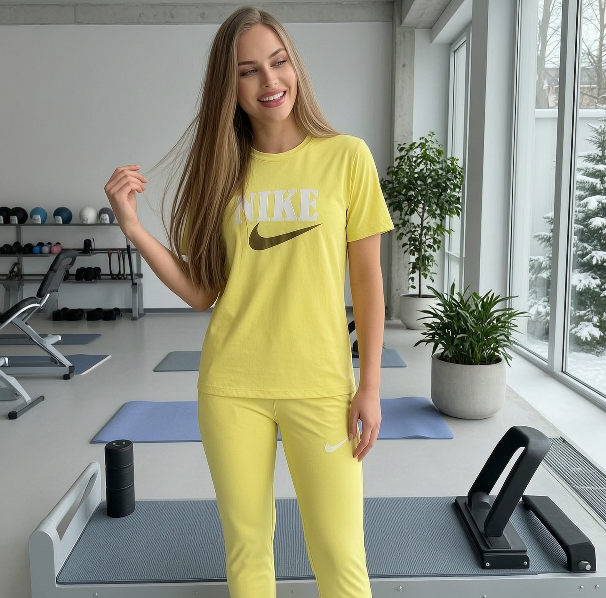 ست تیشرت و شلوار ورزشی  مدل Nike - رنگ زرد