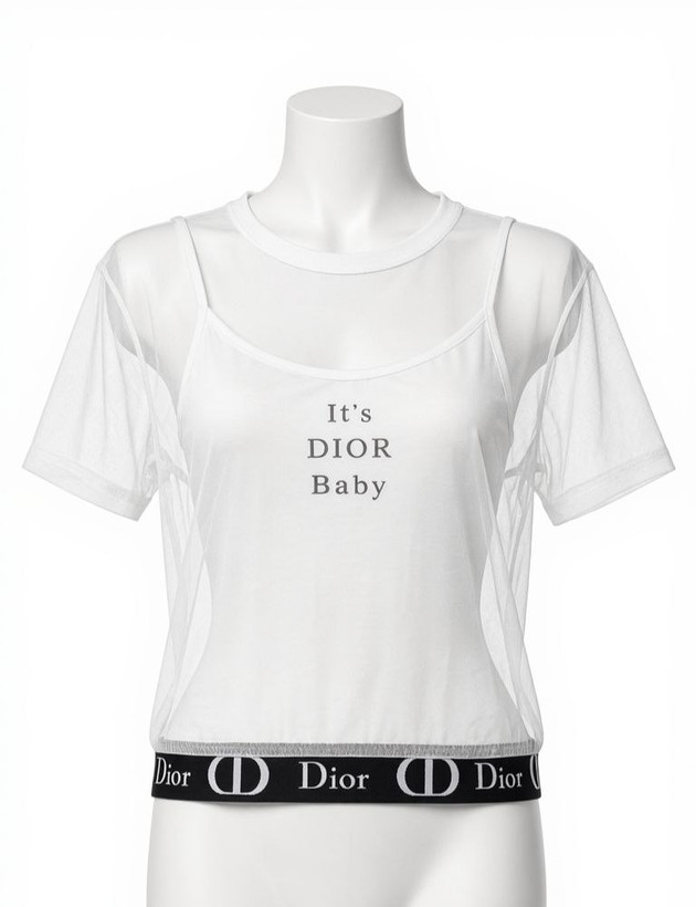 تیشرت زنانه دو تکه طرح Dior Baby سفید