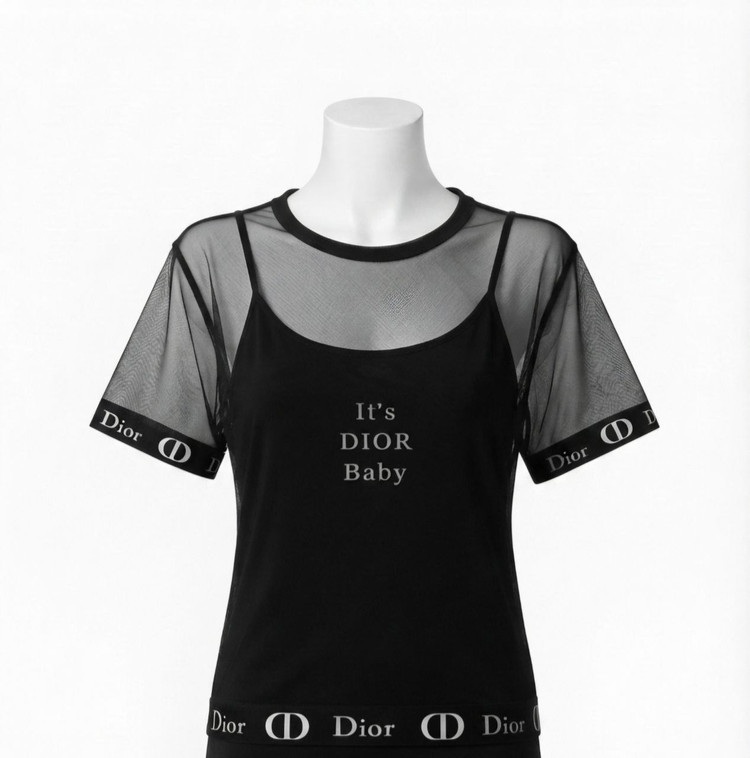 تیشرت زنانه دو تکه طرح Dior Baby مشکی